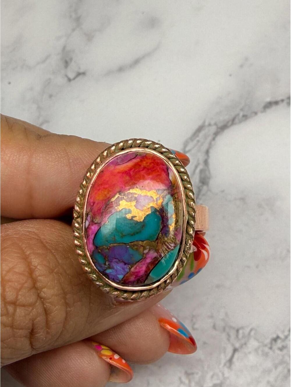 Southwest‎ Style Copper Ring Multicolor Stone Statement Adjustable